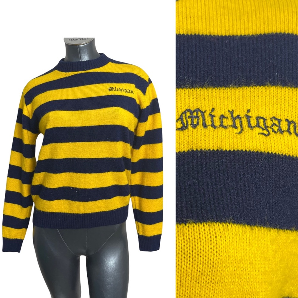 vintage u of m university of michigan yellow blue chunky stripe 1960s varsity